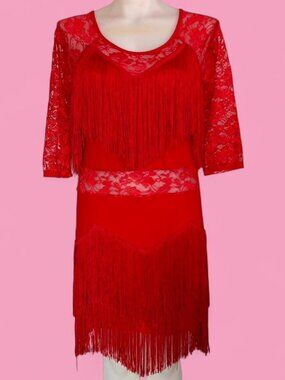 Unbranded red lace and fringe dress